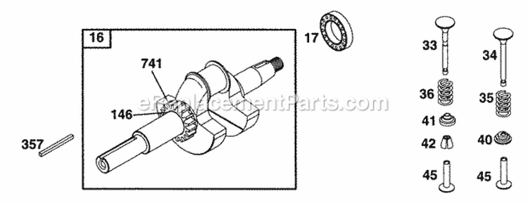 Crank Grp Diagram and Parts List for 252416-0734-01  Briggs and Stratton Engine